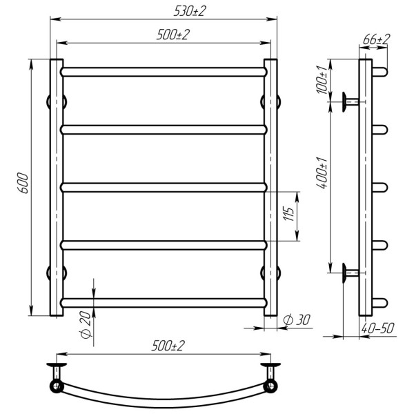 Купити рушникосушку водяну HEATPRO Afina P5 600x500 (Чорний, Нижнє підключення)