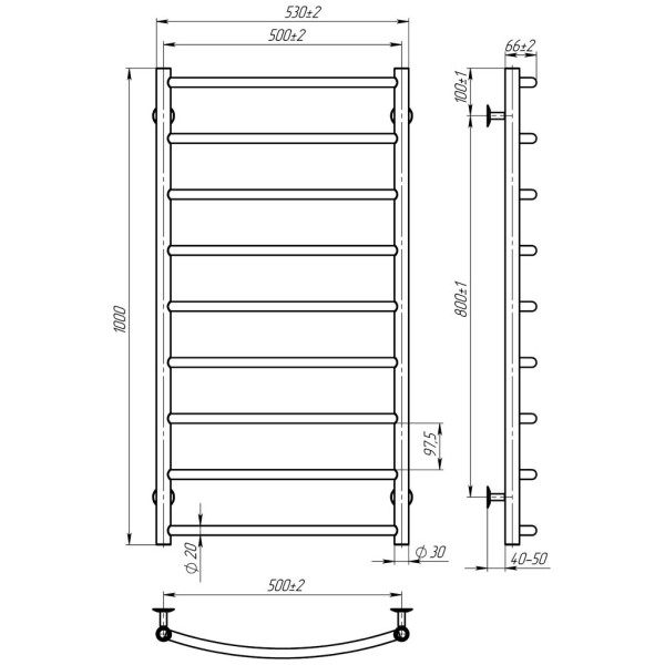 Купити рушникосушку електричну HEATPRO Afina P9 1000x500 (Полірований, Правостороннє підкл.)