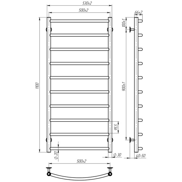 Купити рушникосушку електричну HEATPRO Afina P10 1100x500 (Полірований, Лівостороннє підкл.)