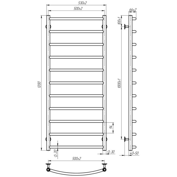 Купити рушникосушку електричну HEATPRO Afina P11 1200x500 (Полірований, Правостороннє підкл.)
