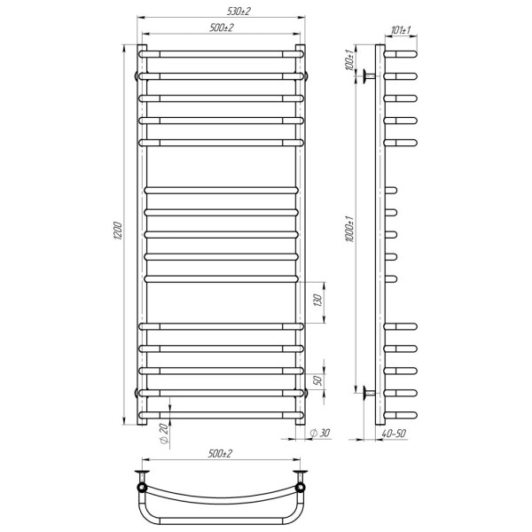 Купити рушникосушку електричну HEATPRO Aloy P15 1200x500 (Полірований, Лівостороннє підкл.)