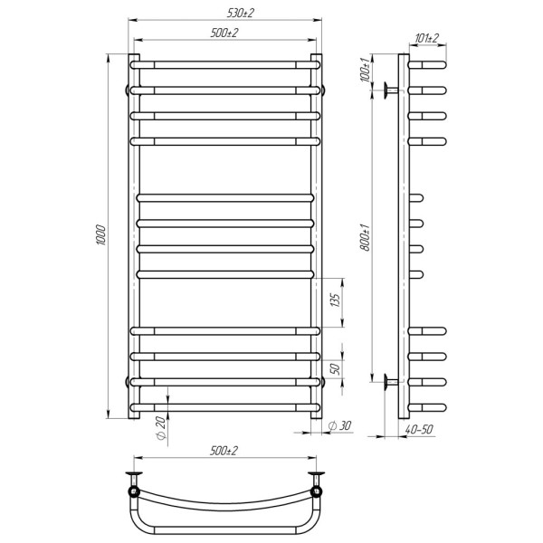 Купити рушникосушку електричну HEATPRO Aloy P12 1000x500 (Чорний, Лівостороннє підкл.)