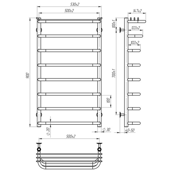Купити рушникосушку електричну HEATPRO Selena P8 900x500 (Чорний, Лівостороннє підкл.)