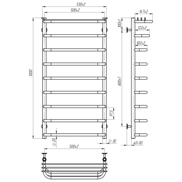 Купити рушникосушку електричну HEATPRO Selena P9 1000x500 (Чорний, Правостороннє підкл.)
