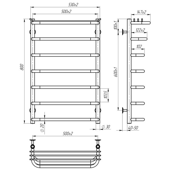 Купити рушникосушку водяну HEATPRO Selena P7 800x500 (Чорний, Нижнє підключення)