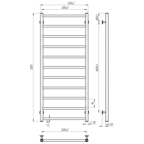 Купити рушникосушку водяну HEATPRO Dike P11 1200x500 (Білий, Нижнє підключення)
