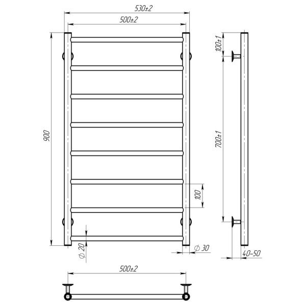 Купити рушникосушку водяну HEATPRO Dike P8 900x500 (Полірований, Нижнє підключення)
