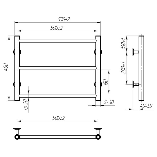 Купити рушникосушку водяну HEATPRO Dike P3 400x500 (Полірований, Нижнє підключення)
