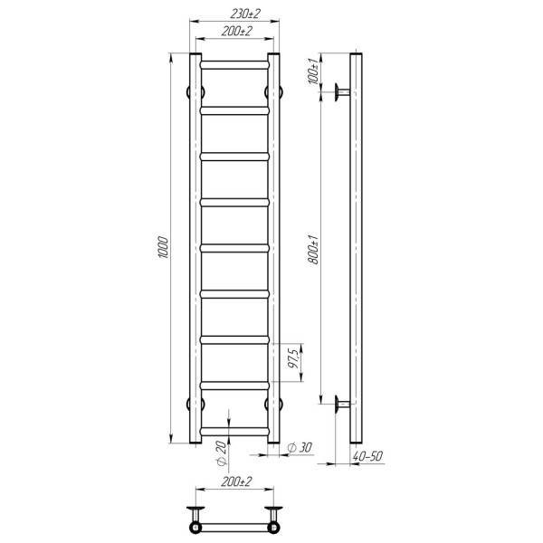 Купити рушникосушку водяну HEATPRO Dike P9 1000x200 (Білий, Нижнє підключення)