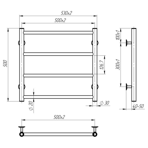 Купити рушникосушку електричну HEATPRO Dike P4 500x500 (Полірований, Правостороннє підкл.)