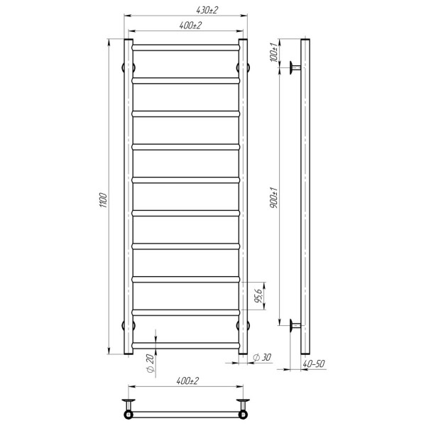 Купити рушникосушку електричну HEATPRO Dike P10 1100x400 (Чорний, Правостороннє підкл.)