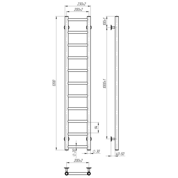 Купити рушникосушку електричну HEATPRO Dike P11 1200x200 (Полірований, Лівостороннє підкл.)