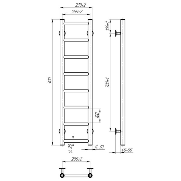 Купити рушникосушку електричну HEATPRO Dike P8 900x200 (Полірований, Правостороннє підкл.)