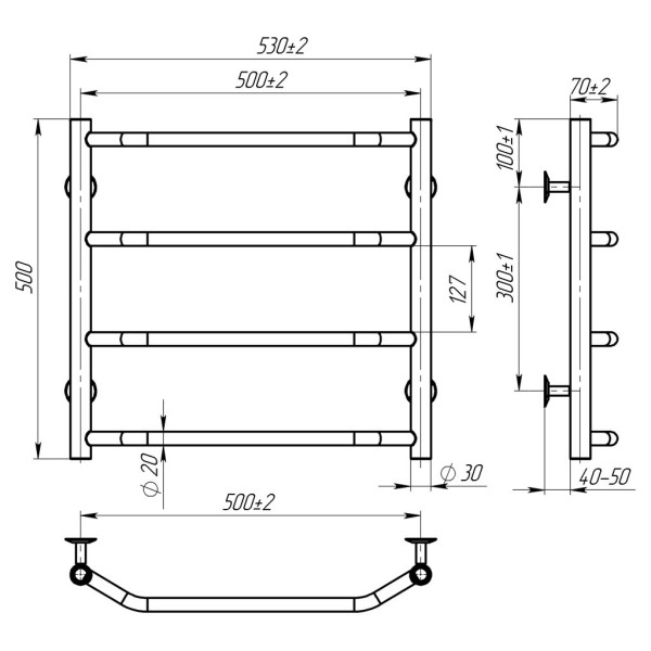Купити рушникосушку водяну HEATPRO Boristena P4 500x500 (Полірований, Нижнє підключення)