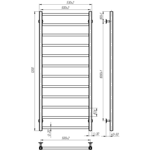 Купити рушникосушку водяну HEATPRO Emily P11 1200x500 (Чорний, Нижнє підключення)