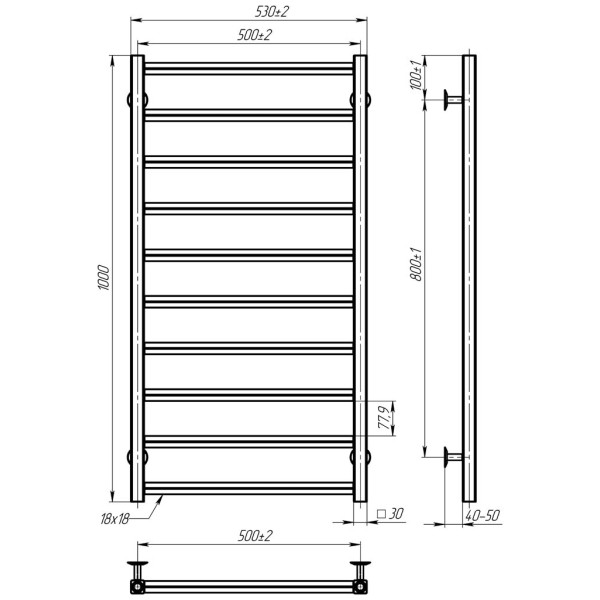 Купити рушникосушку електричну HEATPRO Driada P10 1000x500 (Полірований, Лівостороннє підкл.)