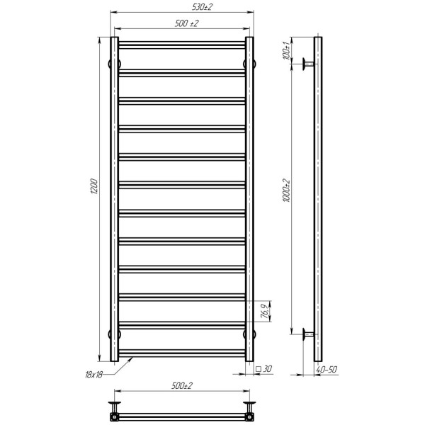 Купити рушникосушку водяну HEATPRO Driada P11 1200x500 (Чорний, Нижнє підключення)