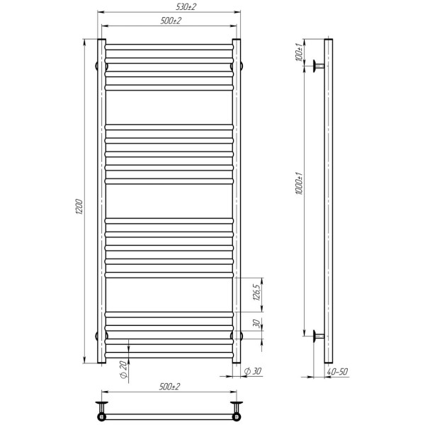 Купити рушникосушку водяну HEATPRO Mira P18 1200x500 (Білий, Нижнє підключення)