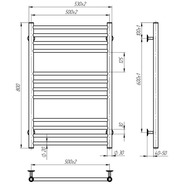 Купити рушникосушку водяну HEATPRO Mira P12 800x500 (Білий, Нижнє підключення)