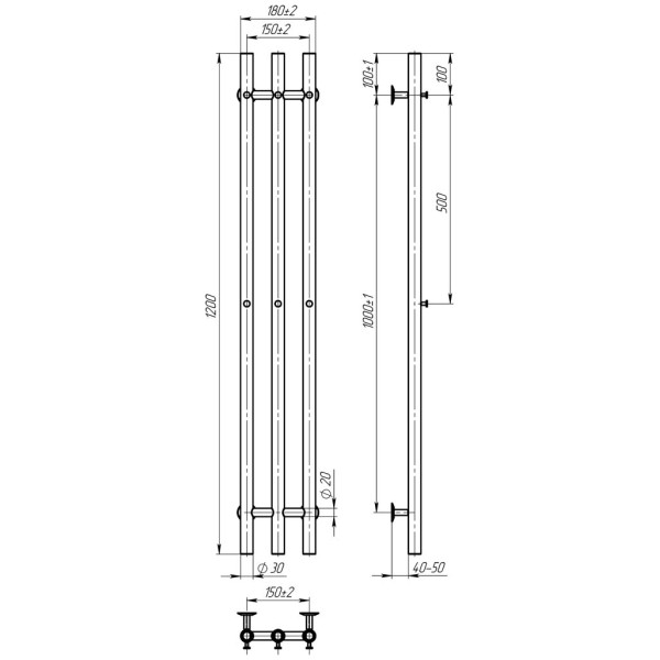 Купити рушникосушку водяну HEATPRO Kate P3 1200x150 (Білий, Нижнє підключення)