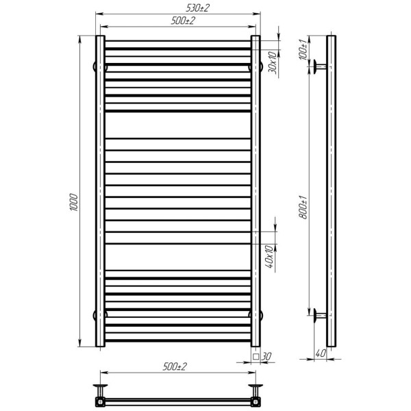 Купити рушникосушку водяну HEATPRO Evelyn P15 1000x500 (Полірований, Нижнє підключення)