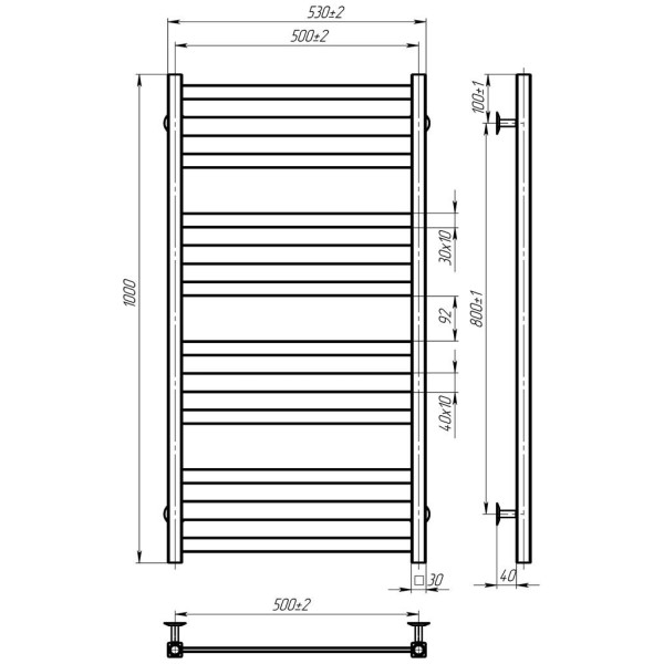 Купити рушникосушку електричну HEATPRO Carolina P12 1000x500 (Білий, Правостороннє підкл.)
