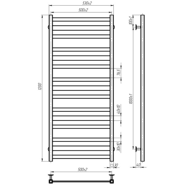 Купити рушникосушку електричну HEATPRO Carolina P15 1200x500 (Чорний, Лівостороннє підкл.)