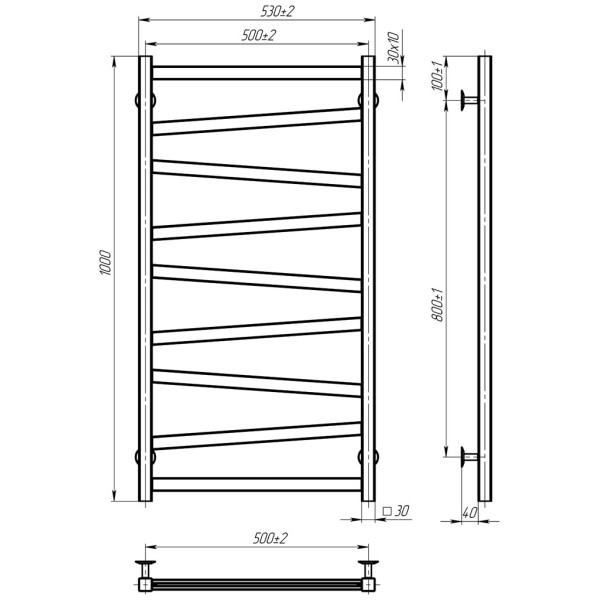 Купити рушникосушку електричну HEATPRO Ravena P9 1000x500 вуглецева сталь (Чорний, Правостороннє підкл.)