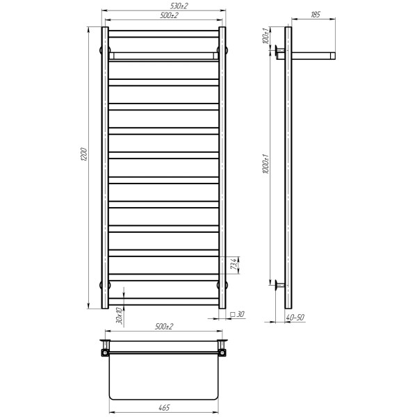 Купити рушникосушку електричну HEATPRO Flora P12 1200x500 (Чорний, Правостороннє підкл.)