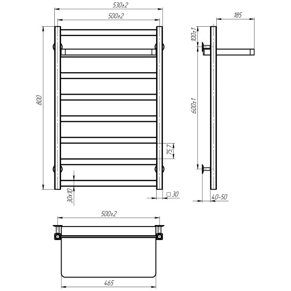 Купити рушникосушку електричну HEATPRO Flora P8 800x500 (Чорний, Лівостороннє підкл.)