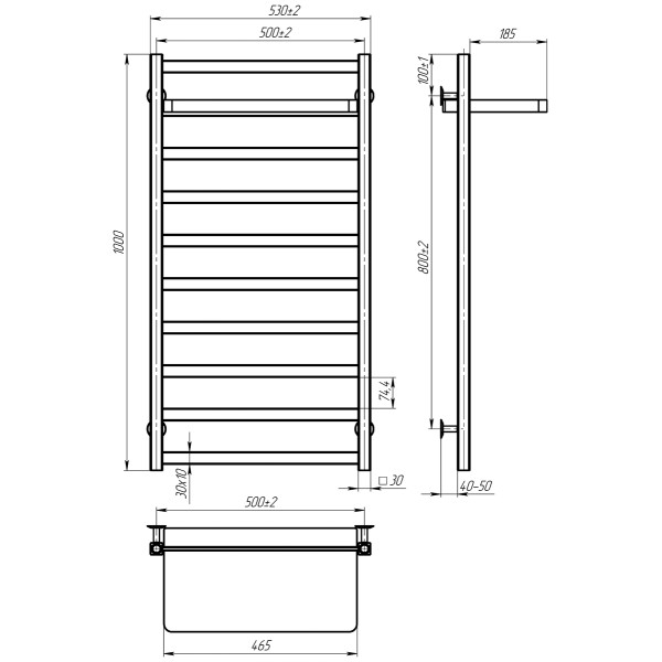 Купити рушникосушку водяну HEATPRO Flora P10 1000x500 (Білий, Нижнє підключення)