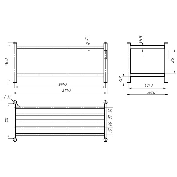 Рушникосушка електрична HEATPRO Iris P2 350x800 (Білий,Правостороннє підкл.)