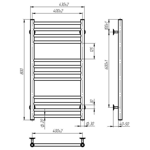 Купити рушникосушку водяну HEATPRO Mira P12 800x400 (Полірований, Нижнє підключення)