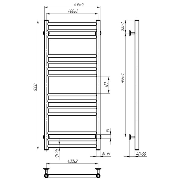 Купити рушникосушку електричну HEATPRO Mira P14 1000x400 (Полірований, Правостороннє підкл.)